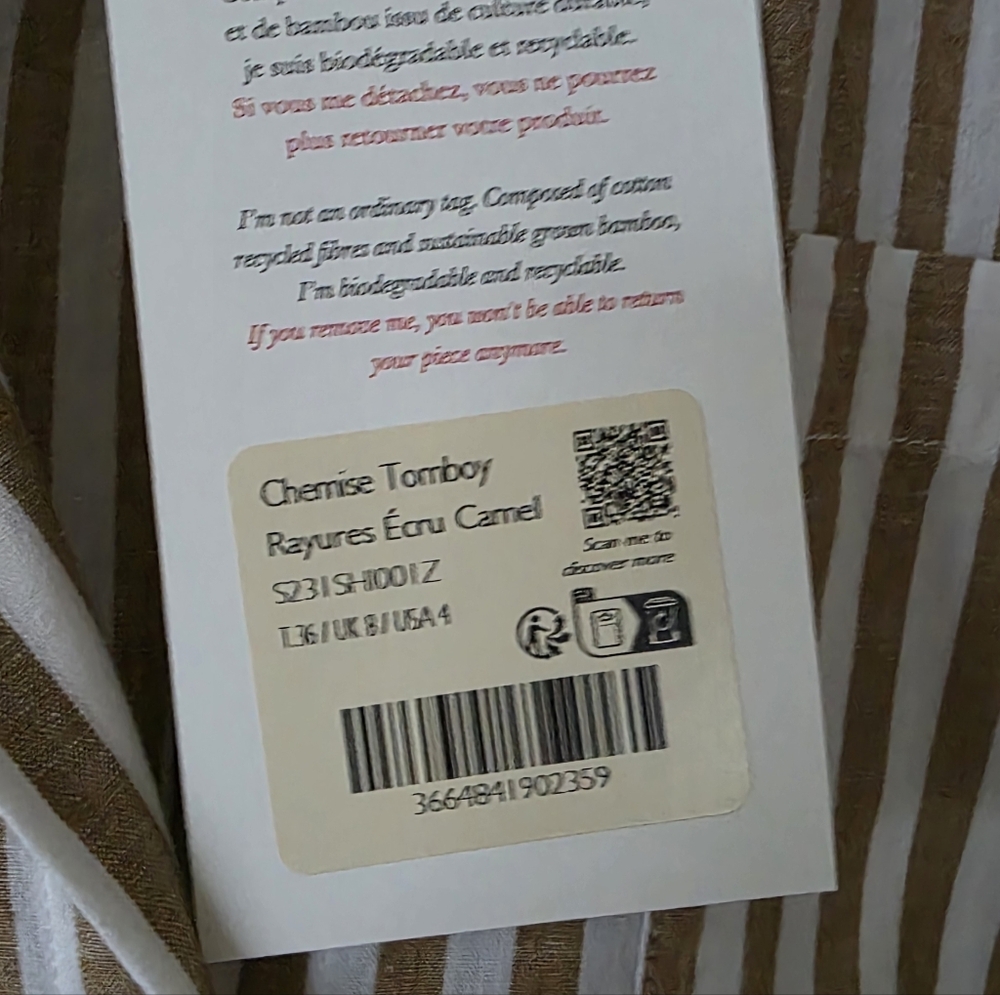 Sezane Tomboy Striped Shirt 36 NWT - Picture 5 of 7